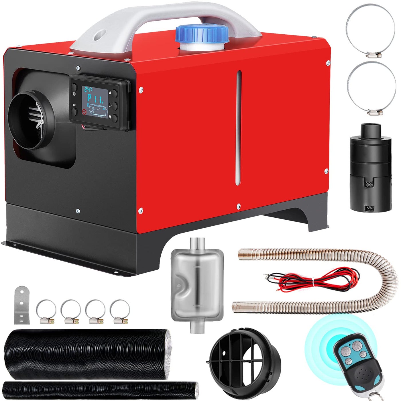 VEVOR Diesel Air Heater 5KW 12V Parking Heater Mini Truck Heater Single Outlet Hole with Black LCD Remote Control Fast Heating Diesel Heater For RV Truck Boat Bus Car Trailer Motorhomes