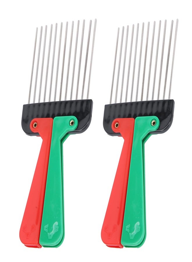 Agatige 2pcs Metal Pick Comb, Portable Folding Handle Wide Tooth Comb for Woman and Men - Image 1