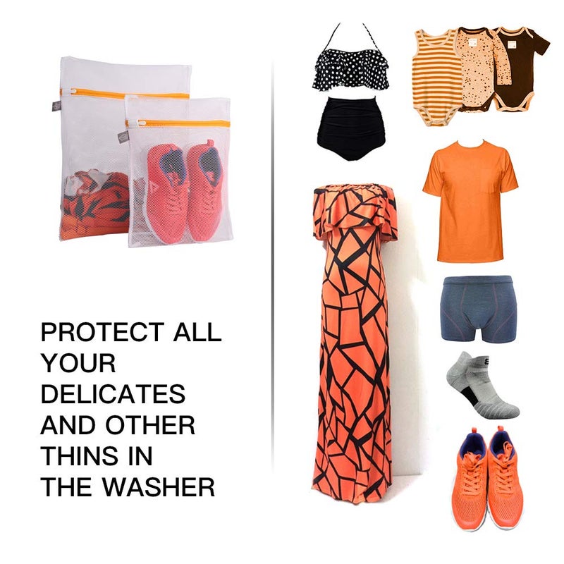 Kimmama Laundry Mesh Wash Bags, Lingerie Bags for Washing Delicates, Mesh Laundry Bags for Washing Machine, White Net, Orange Zipper, 1L & 1M - Image 3