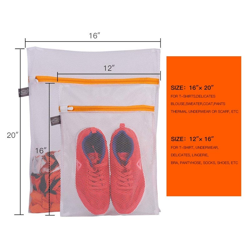 Kimmama Laundry Mesh Wash Bags, Lingerie Bags for Washing Delicates, Mesh Laundry Bags for Washing Machine, White Net, Orange Zipper, 1L & 1M - Image 2