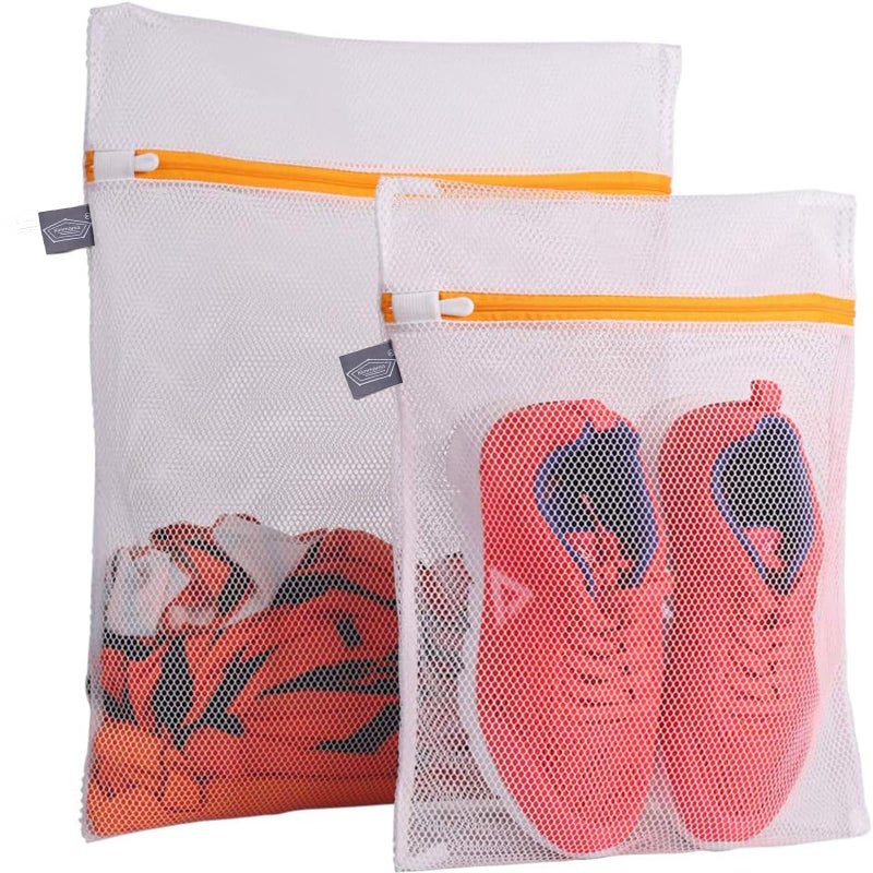 Kimmama Laundry Mesh Wash Bags, Lingerie Bags for Washing Delicates, Mesh Laundry Bags for Washing Machine, White Net, Orange Zipper, 1L & 1M - Image 1