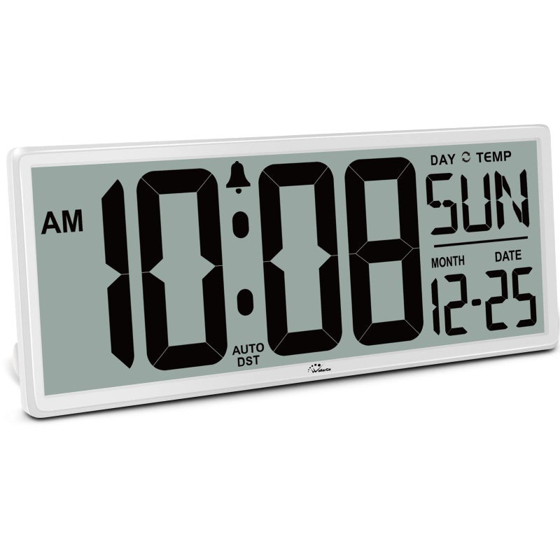 WallarGe 145 Large Digital Wall Clock Battery Operated with Jumbo Numbers Temperature and Date  Easy to Read and Set Auto DST