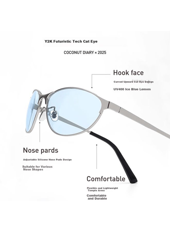 Gogosoon New Y2k Retro Cat Eye Premium Metal Sungl Women Futuristic Cycling Uv Protection Sun Gl - Image 3