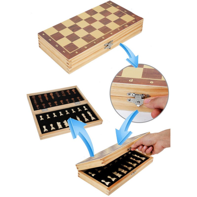 Wooden Chess Set 342x342mm Magnetic Foldable Chess Board Set - Noise-reducing Felt-bottomed Pieces Portable Solid Wood Chess Game Set for Home Travel School Beginners Enthusiasts - Image 2
