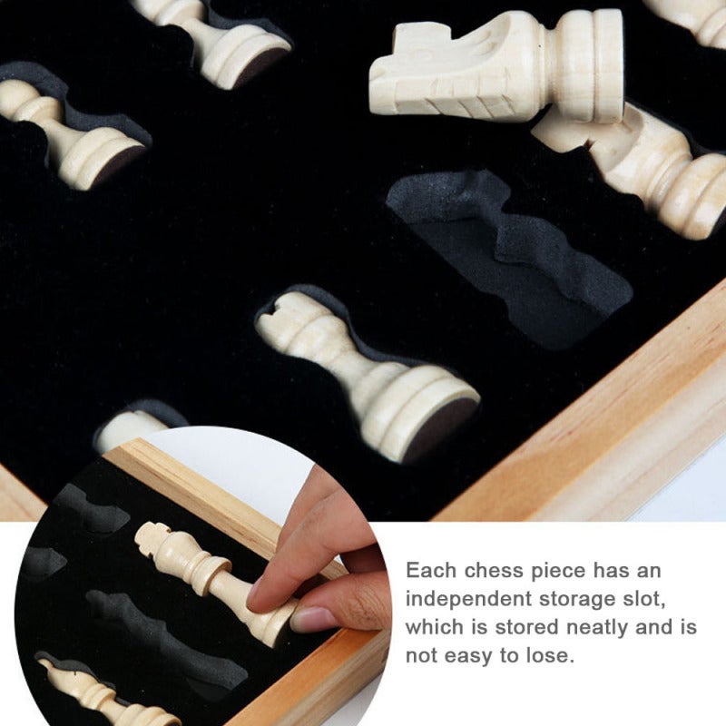 Wooden Chess Set 342x342mm Magnetic Foldable Chess Board Set - Noise-reducing Felt-bottomed Pieces Portable Solid Wood Chess Game Set for Home Travel School Beginners Enthusiasts - Image 3