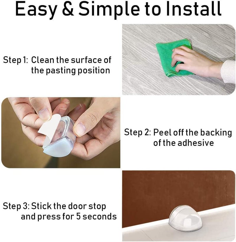 HAUSPROFI Doorstop, Self-Adhesive Door Stopper for Wall Protection Door Buffer Floor Stop for The Home and Office Wall Protector - Clear 4pcs，L:1.66,W:1.57,H:0.9(inch) - Image 5