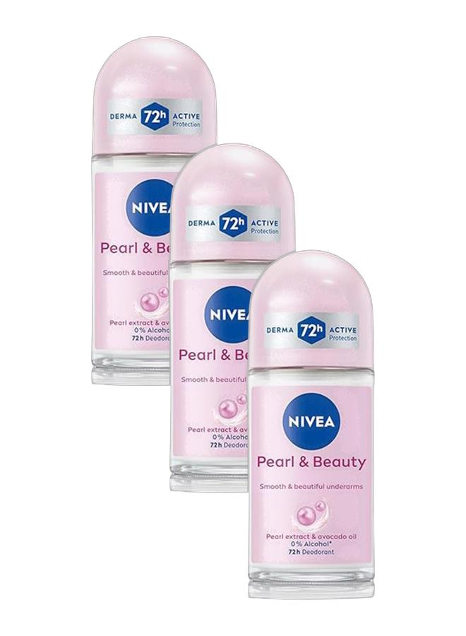 Nivea Pearl And Beauty Roll On Anti-Perspirant 50ml Pack of 3 - Image 1