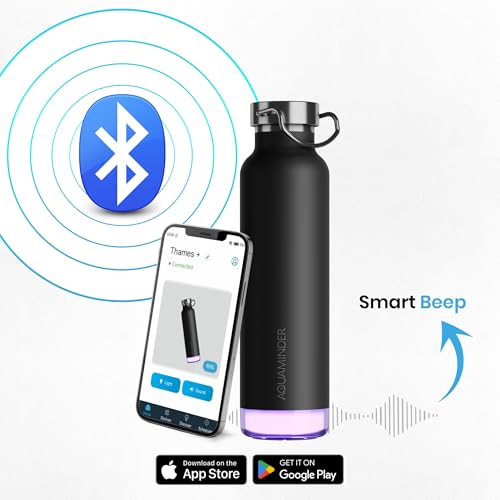 Aquaminder Smart Water Bottle | RGB LED Glow & Timer Hydration Reminder with BT Mobile Phone Connection, Thames with App 600 ML (Black) - Image 2