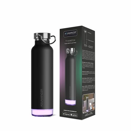 Aquaminder Smart Water Bottle | RGB LED Glow & Timer Hydration Reminder with BT Mobile Phone Connection, Thames with App 600 ML (Black) - Image 1