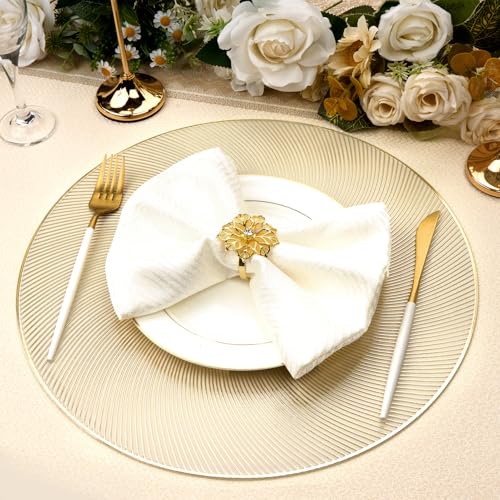 AdasBridal Gold Round Placemats Set of 6, 15 Inch Vinyl Place Mats Waterproof Heat Resistant Non Slip Washable Table Mats for Dinner Party Table Decoration - Image 3