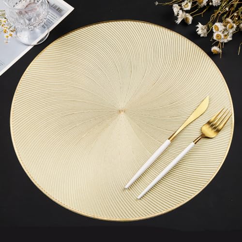 AdasBridal Gold Round Placemats Set of 6, 15 Inch Vinyl Place Mats Waterproof Heat Resistant Non Slip Washable Table Mats for Dinner Party Table Decoration - Image 1