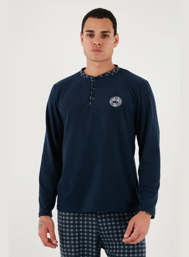 بوراتي طقم بيجامة رجالي بوراتي كاروهات ناعم بقصة عادية وأكمام طويلة