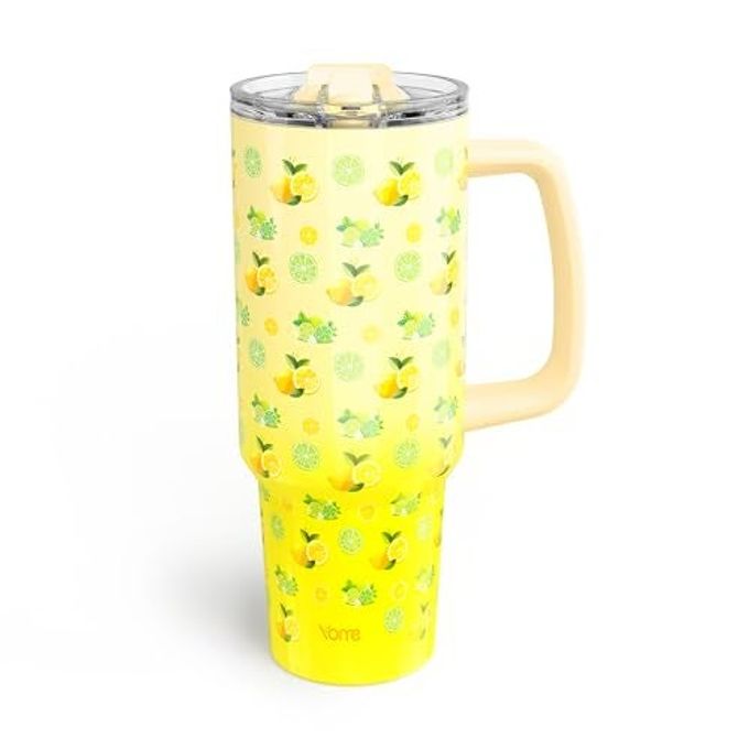 rayihni YOME 40 oz Lemon Yellow Tumbler with Handle and Flip Straw for Women | Stainless Steel Insulated Water Bottle | Keeps Drinks Cold | Dishwasher Safe | Cupholder Friendly | Gift Gym Travel Yoga - Image 1