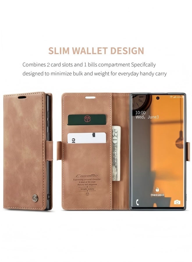 For Samsung Galaxy S23 Ultra Case, Luxury Leather Wallet Cover, Leather Wallet Case Classic Design with Card Slot and Magnetic Flip Flip Folding Case Brown - Image 3