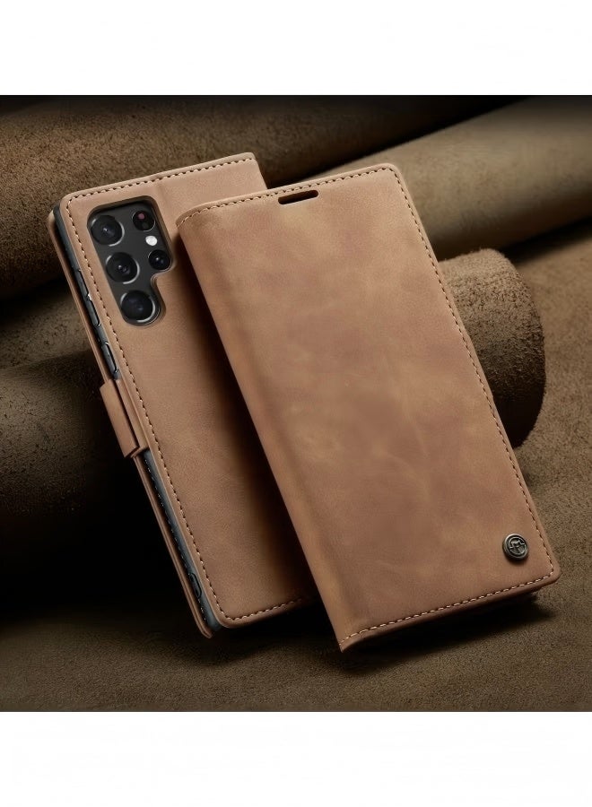 For Samsung Galaxy S23 Ultra Case, Luxury Leather Wallet Cover, Leather Wallet Case Classic Design with Card Slot and Magnetic Flip Flip Folding Case Brown - Image 5