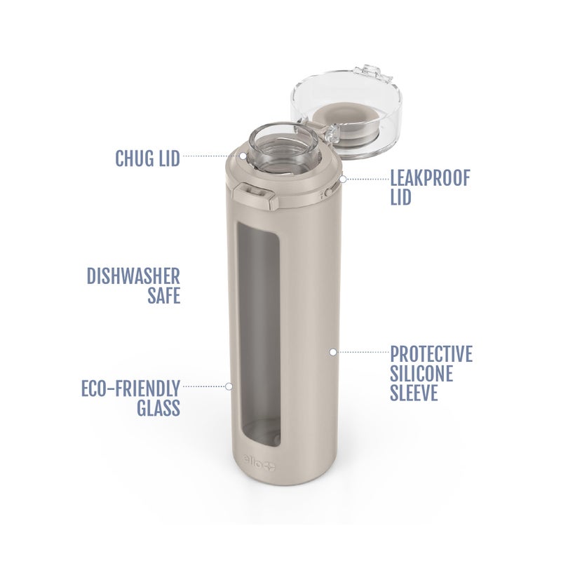 Ello Syndicate 20oz Reusable Glass Water Bottle with One-Touch Leak Proof Flip Lid, Protective Non-Slip Silicone Sleeve, Carry Loop for Coffee, Tea and Water, BPA-free, Dishwasher Safe, Sand - Image 3