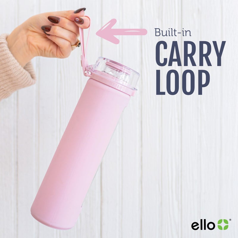 Ello Syndicate 20oz Reusable Glass Water Bottle with One-Touch Leak Proof Flip Lid, Protective Non-Slip Silicone Sleeve, Carry Loop for Coffee, Tea and Water, BPA-free, Dishwasher Safe, Sand - Image 5