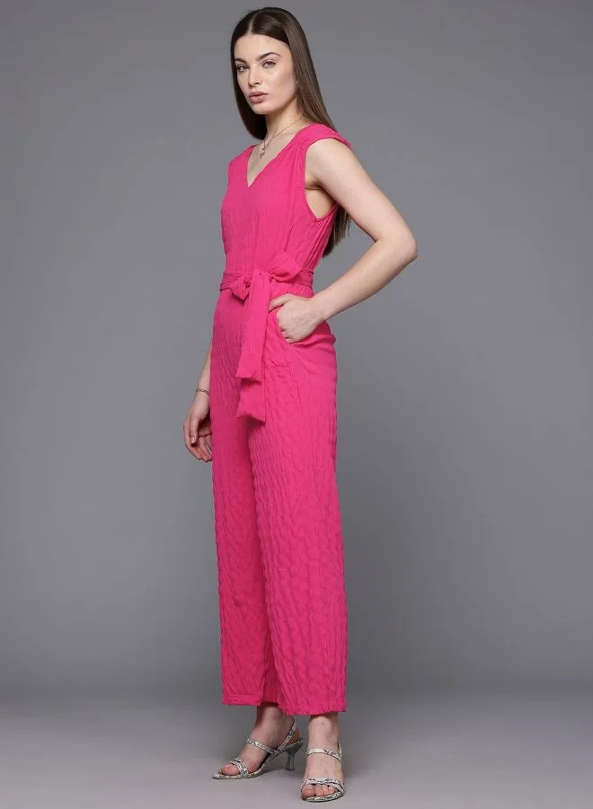 Freehand  Women Regular Fit Textured V-Neck Jumpsuit  | Best Price UAE