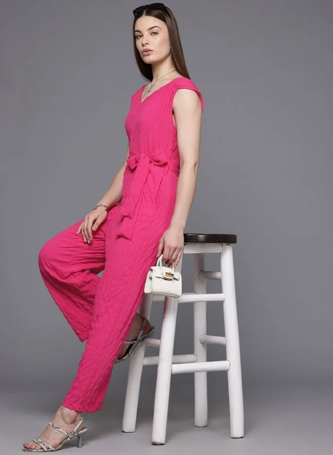 Freehand  Women Regular Fit Textured V-Neck Jumpsuit  | Best Price UAE
