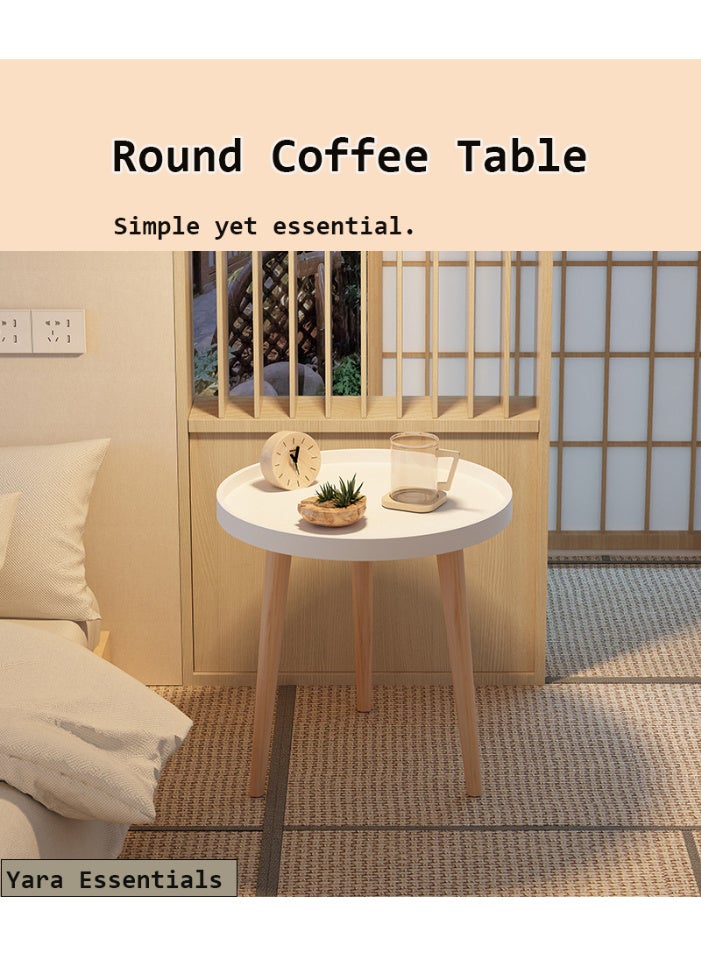 أساسيات يارا طاولة أريكة، طاولة جانبية مستديرة، طاولة جانبية للأريكة تنزلق تحتها لغرفة المعيشة، بجانب السرير، الحمام، المكتب الريفي، طاولة للكمبيوتر المحمول، الوجبات الخفيفة، والقهوة، سهل التجميع، 40*40*44 سم. - Image 1