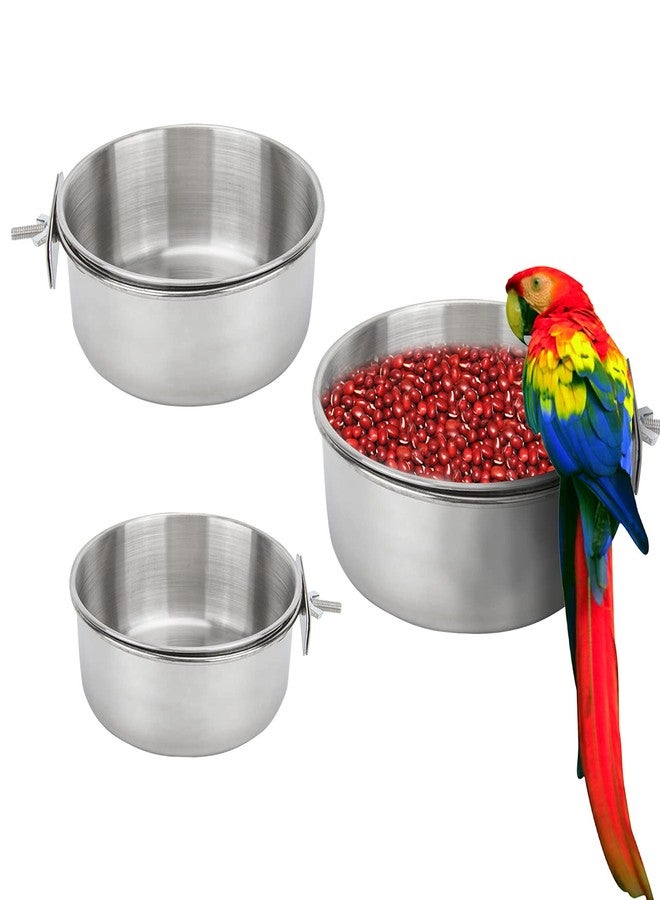 ToLanbbt Bird Feeding Dish Cups 3 Pack Parrot Food Bowl Cage with Clamp Holder Stainless Steel Birdcage Coop Water Feeder for Cockatiel Conure Budgies Parakeet Macaw Finches Lovebirds Small Animal (S+M+L) - Image 1