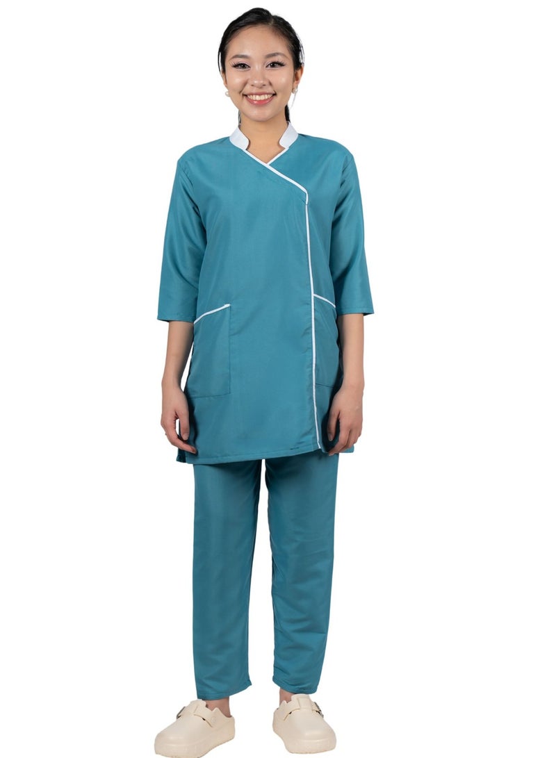 Professional Housemaid/Khadama/Nanny Uniform Set 3/4 Sleeve, with Matching Trousers COTTON