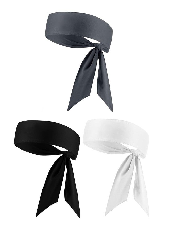 PAROPKAR Sports Headbands Tie Hair Band Athletic Workout Sweatbands Non-Slip Moisture Wicking Running Cycling Training Ideal for Workout Running Football Tennis Band for Men & Women (Black White Grey) - Image 1