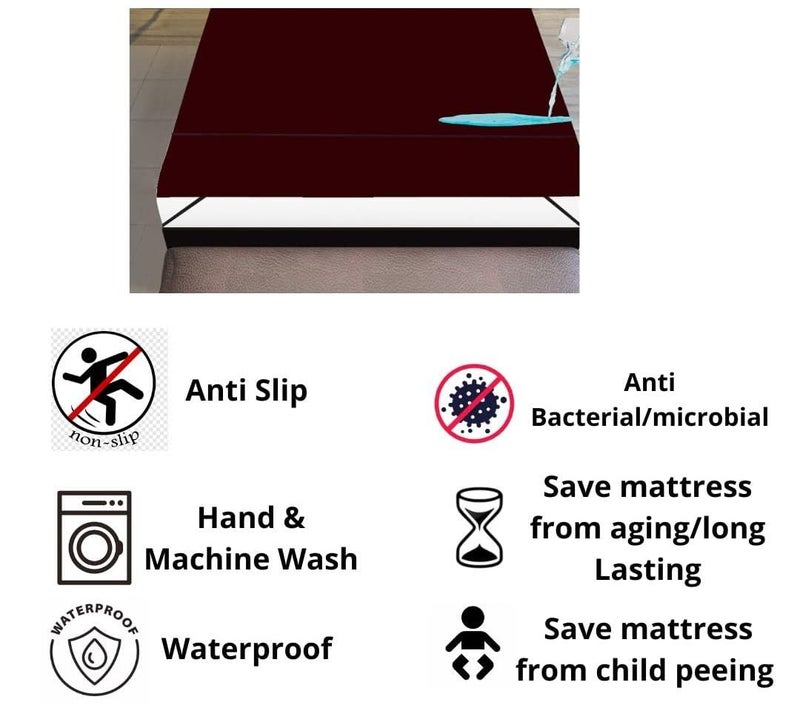 Home dressing Waterproof Double Bed SheetProtector Cover with Elastic Strap on 4 Sides Bed Protecting Mat King Size Mattress 75 72 inches Mahroon  - Image 5