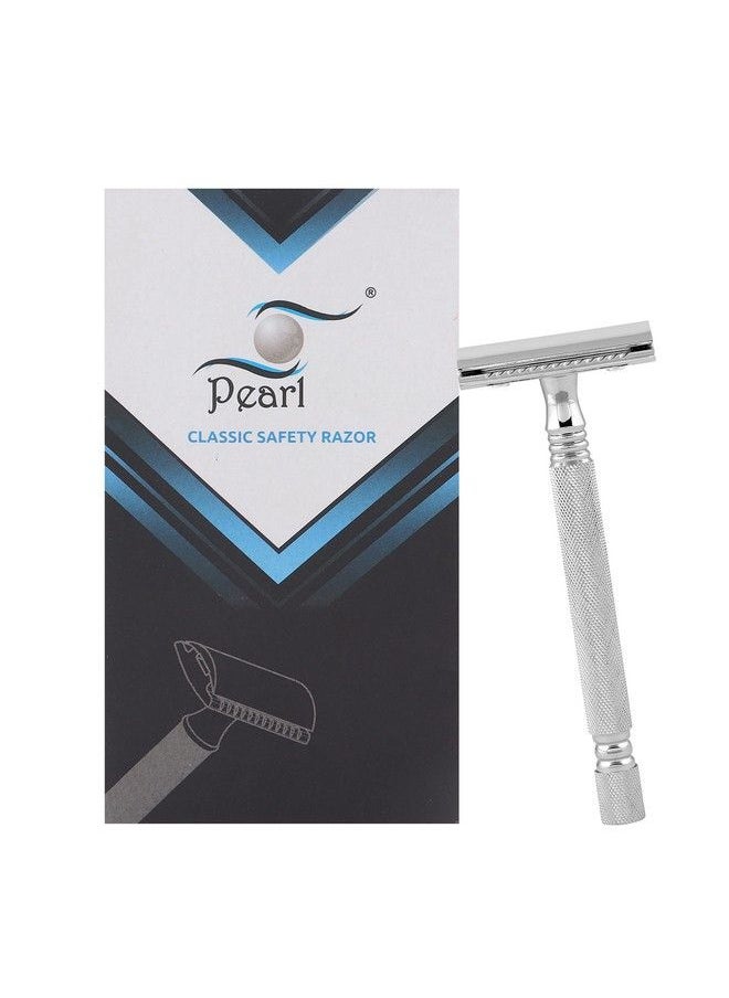 PEARL Shaving Double Edge Safety Razor (Ss01 Ccchrome) Made With Brass Metal Classic & Traditional Safety Razor ; 10 Platinum Coated Razor Blade Refills ; Valentine'S Day Gift Option  - Image 1