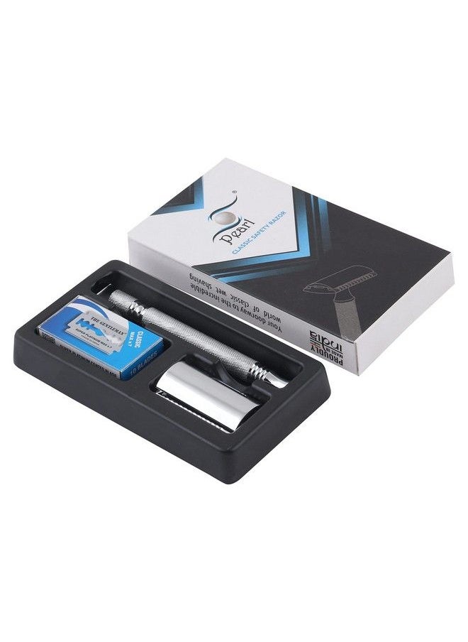 PEARL Shaving Double Edge Safety Razor (Ss01 Ccchrome) Made With Brass Metal Classic & Traditional Safety Razor ; 10 Platinum Coated Razor Blade Refills ; Valentine'S Day Gift Option  - Image 3