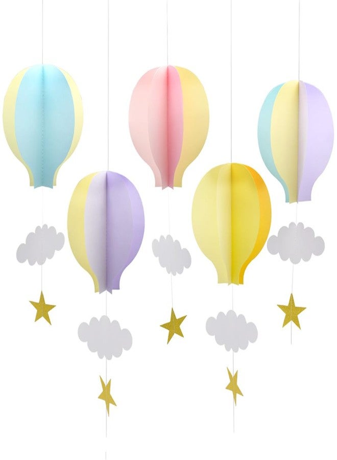 Hocansen 5Pcs Hot Air Balloon Party Streamers 18.5x17cm Paper 3D Clouds Hot Air Balloons Garland Hanging Decorations for Wedding, Birthday, Photo Prop (RQQ/Colour) - Image 1