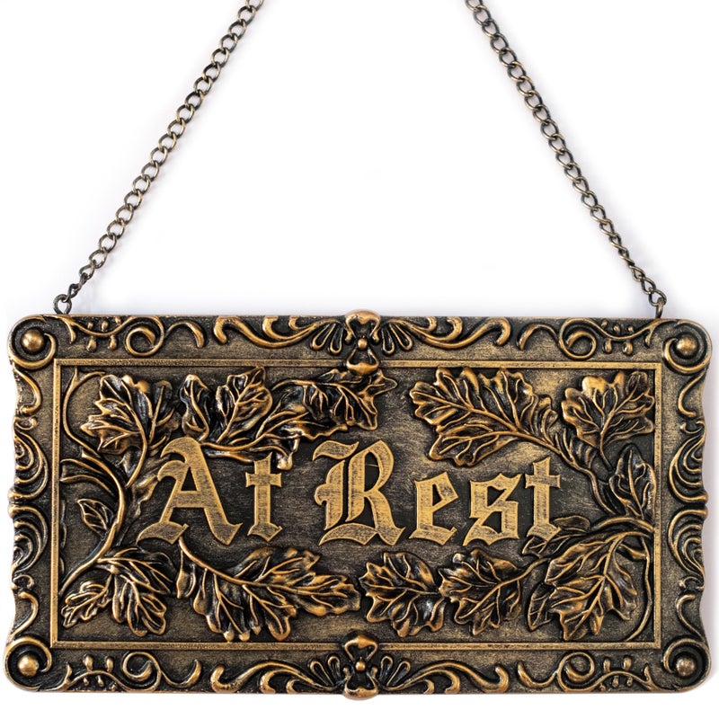 IRISVITA Gothic Decor, At Rest Sign, Dark Academia Decor, Goth Wall Art Hanging for Bedroom, Kitchen, Office, Victorian Coffin Plaque Wall Decor - Image 1