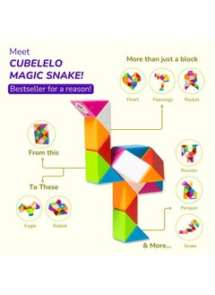 كوبليلو مكعب الألغاز السحري Cubelelo Rainbow Snake (24 إسفينًا) | لعبة ممتعة لإنشاء أشكال ملتوية للأطفال والأولاد والبنات والكبار | لعبة تخفيف التوتر والتحدي الذهني متعددة الألوان | للأعمار من 3 سنوات فما فوق  - Image 2