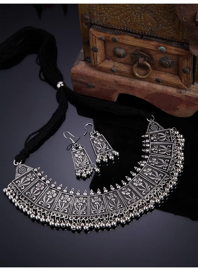 Shining Diva Fashion Latest Stylish Traditional Oxidized Silver Necklace Jewelery Set For Women 13122S  - Image 3