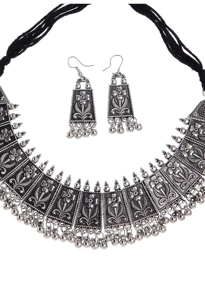Shining Diva Fashion Latest Stylish Traditional Oxidized Silver Necklace Jewelery Set For Women 13122S  - Image 2