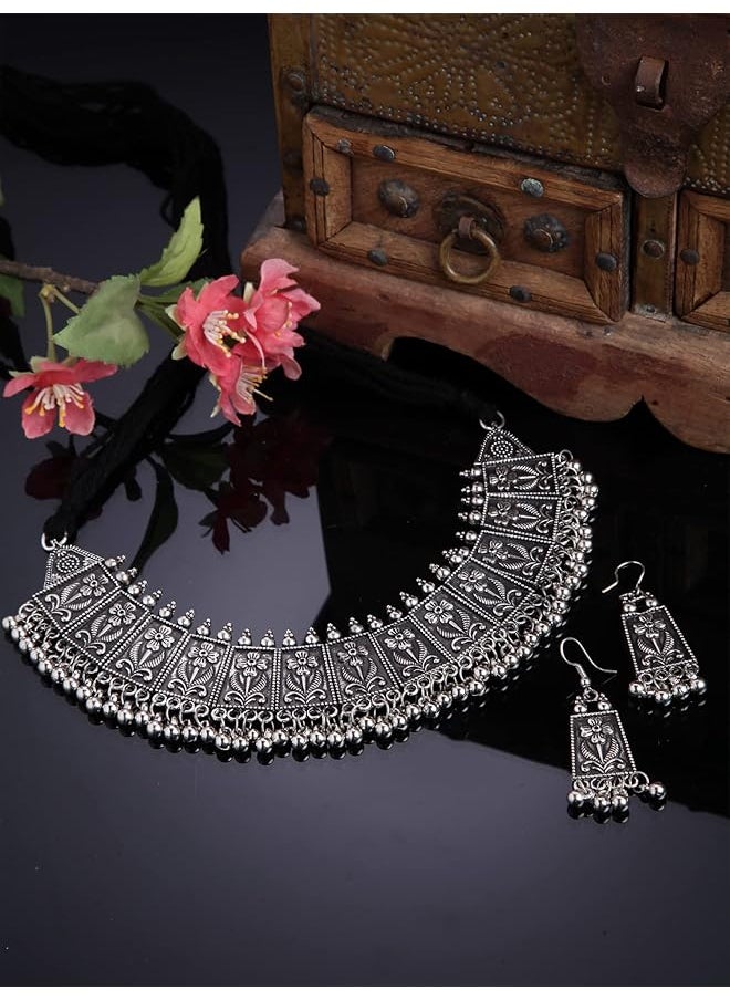 Shining Diva Fashion Latest Stylish Traditional Oxidized Silver Necklace Jewelery Set For Women 13122S  - Image 5