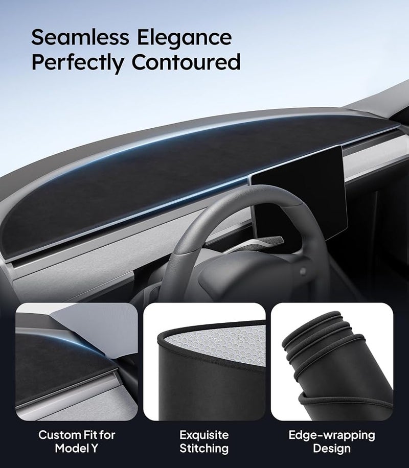 Wigoo 2024 Upgrade Tesla Model Y Accessories Dashboard Cover [Anti-Glare and Sun Protection] Suede Dash Mat for Tesla Model Y 2017-2024, Interior Tesla Accessories (Black) - Image 3