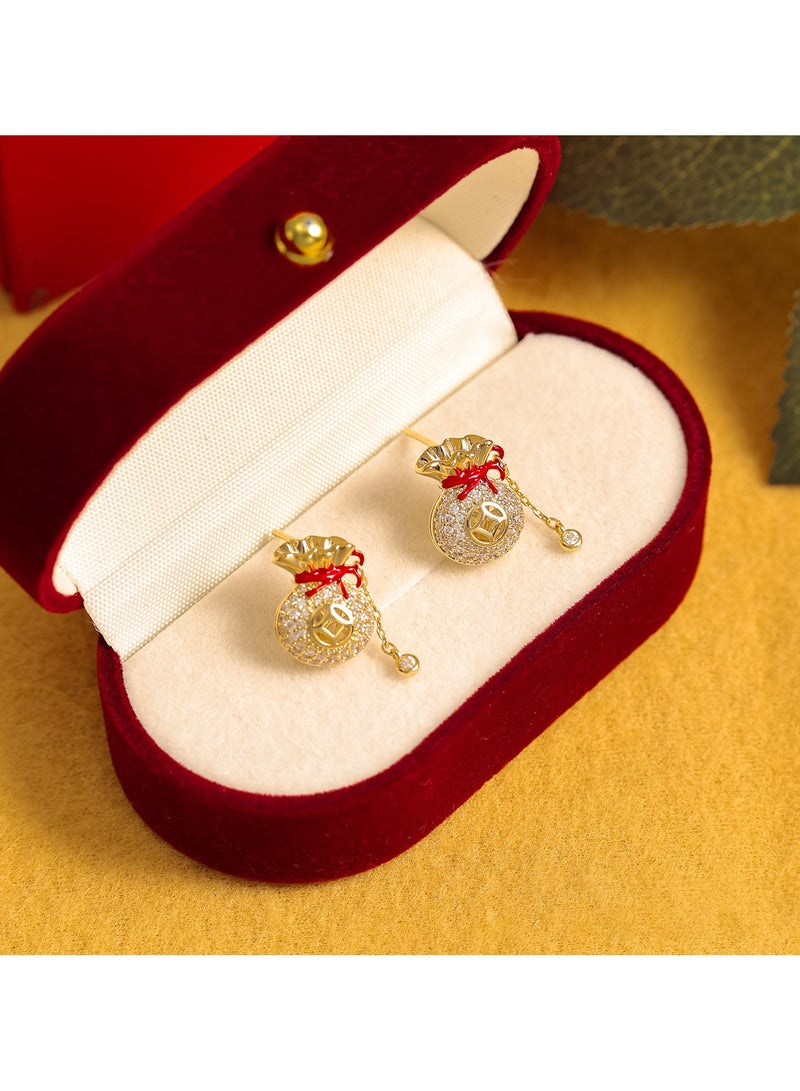 Golden New Year's Bags Zirconia Gold Plated Earrin