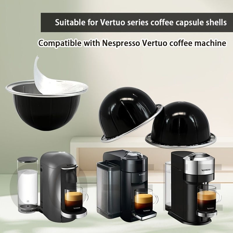 Reusable Aluminum Coffee Capsules Compatible for Nespresso Vertuo Refillable Pods with Sealing Foil Cost Effective No Waste Pressing Powder Spoon - Image 1