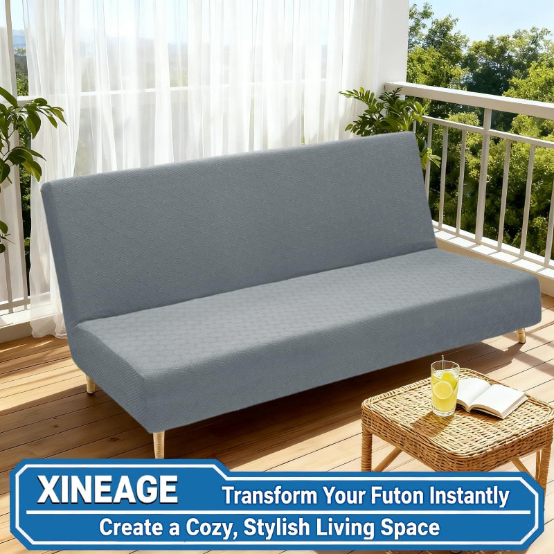XINEAGE 2026 New Futon Cover Full Size Stretch Armless Sofa Bed Cover Anti-Slip Furniture Protector Without Armrests Futon Slipcover with Elastic Bottom (67"-82", Light Gray) - Image 4
