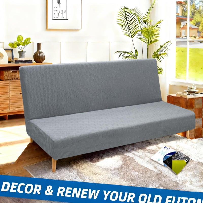 XINEAGE 2026 New Futon Cover Full Size Stretch Armless Sofa Bed Cover Anti-Slip Furniture Protector Without Armrests Futon Slipcover with Elastic Bottom (67"-82", Light Gray) - Image 2