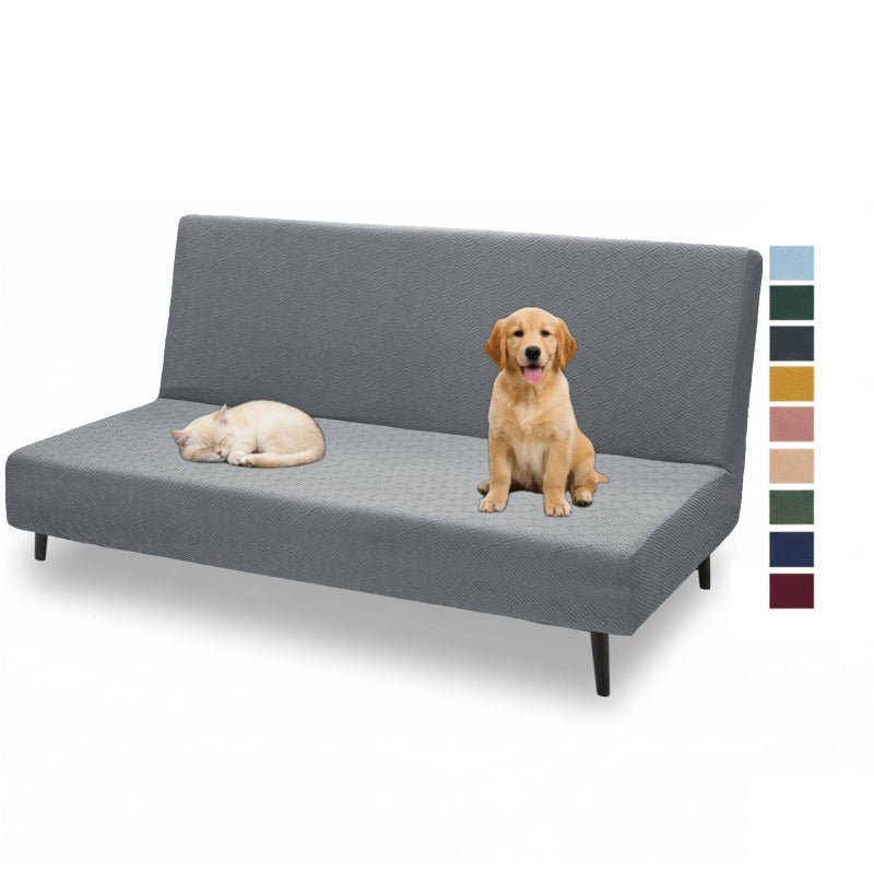 XINEAGE 2026 New Futon Cover Full Size Stretch Armless Sofa Bed Cover Anti-Slip Furniture Protector Without Armrests Futon Slipcover with Elastic Bottom (67"-82", Light Gray) - Image 1