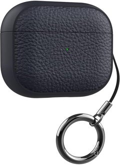 Fekra for AirPods 4 Case, Compatible with AirPods 4th Generation Case (2024) (USB-C), Drop Protection Cover with Keychain, Litchi Faux Leather, Shock-Proof Protective Case (Navy Blue)