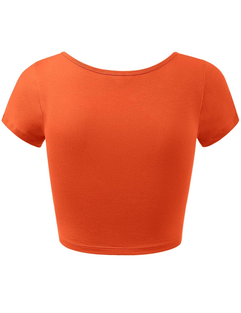 HATOPANTS Women's Cotton Crop Tops Short Sleeve Scoop Neck Stretchy Casual Shirt Orange L - Image 3