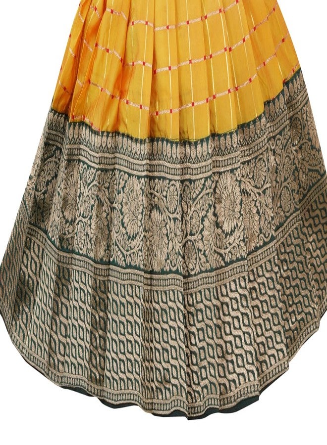 Suzvan Baby Girls Knee Length Traditional Pattu Pavadai Frock Dress(Green & Yellow_6-12 Months) - Image 3
