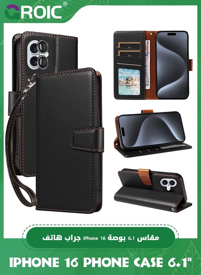GROIC Case for iPhone 16 6.1 Inches Wallet Case with Camera Lens Protective Film, Flip Wallet Case with Back Kickstand & RFID Blocking Credit Card Holder Slots Shockproof Full Protection Case - Image 1