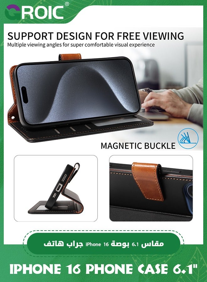 GROIC Case for iPhone 16 6.1 Inches Wallet Case with Camera Lens Protective Film, Flip Wallet Case with Back Kickstand & RFID Blocking Credit Card Holder Slots Shockproof Full Protection Case - Image 3