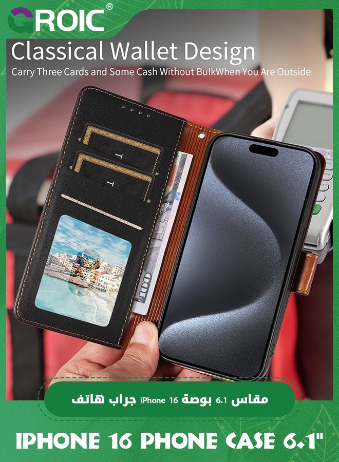 GROIC Case for iPhone 16 6.1 Inches Wallet Case with Camera Lens Protective Film, Flip Wallet Case with Back Kickstand & RFID Blocking Credit Card Holder Slots Shockproof Full Protection Case - Image 4