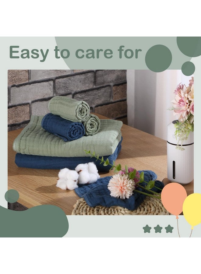 VitalCozy 6 Pcs Baby Muslin Hooded Bath Towels and Washcloths, 32 x 32 Inch Cotton Absorbent Blankets for Newborn Infant Shower Gift (Green, Blue) - Image 5
