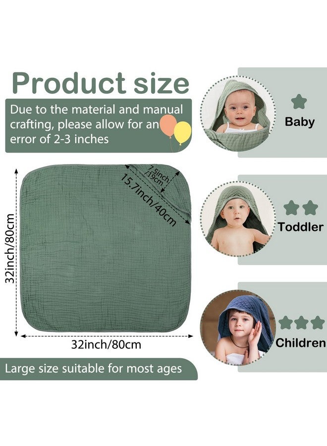VitalCozy 6 Pcs Baby Muslin Hooded Bath Towels and Washcloths, 32 x 32 Inch Cotton Absorbent Blankets for Newborn Infant Shower Gift (Green, Blue) - Image 2